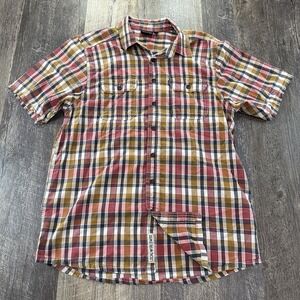 KAVU‎ Short Sleeve Button Up Multicolor Plaid Shirt Men's Size L Coastal Hiking